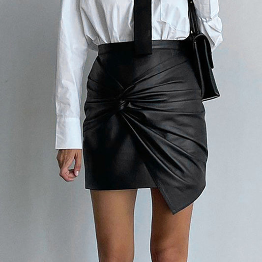 Asymmetrisch PU leren mini-rok