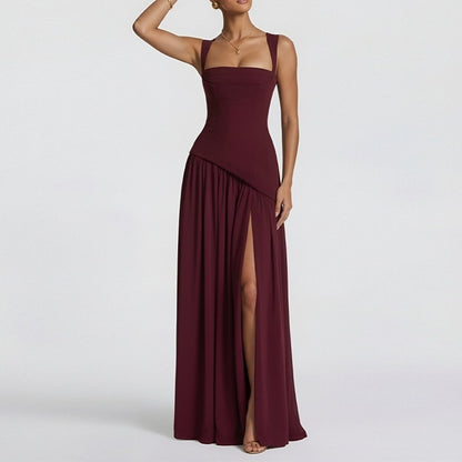 Elegant Backless Pleated Slit Dress