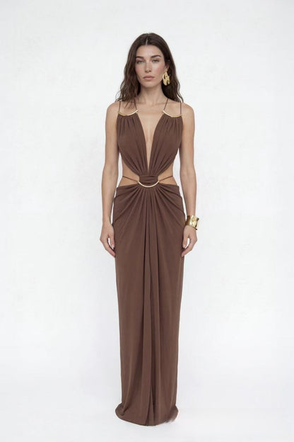 Elegant Hollow Out Halter Neck Long Dress
