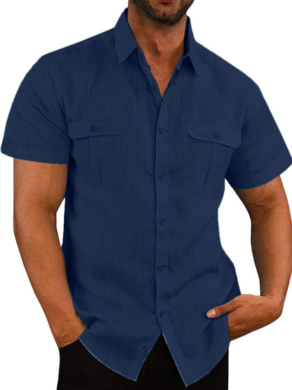 Mens Casual Short Sleeve Shirt with Pockets