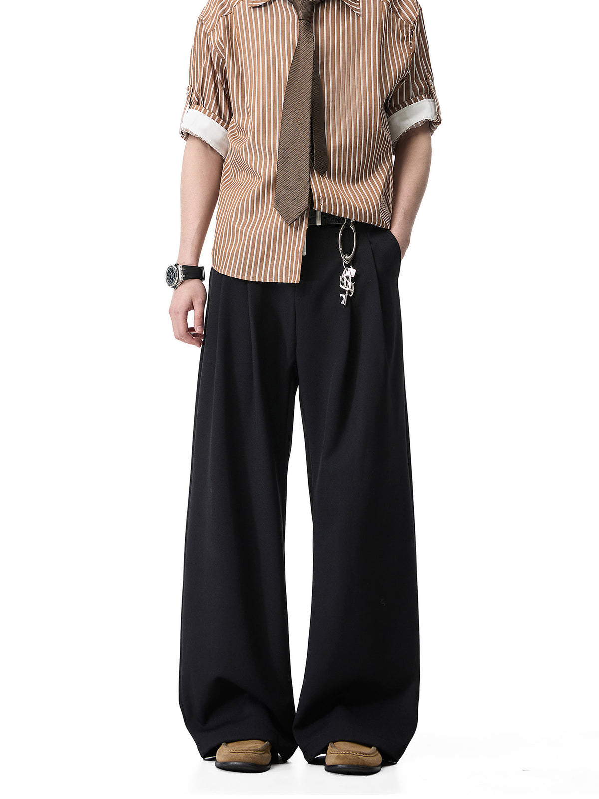 Mens Double Pleated Casual Trousers