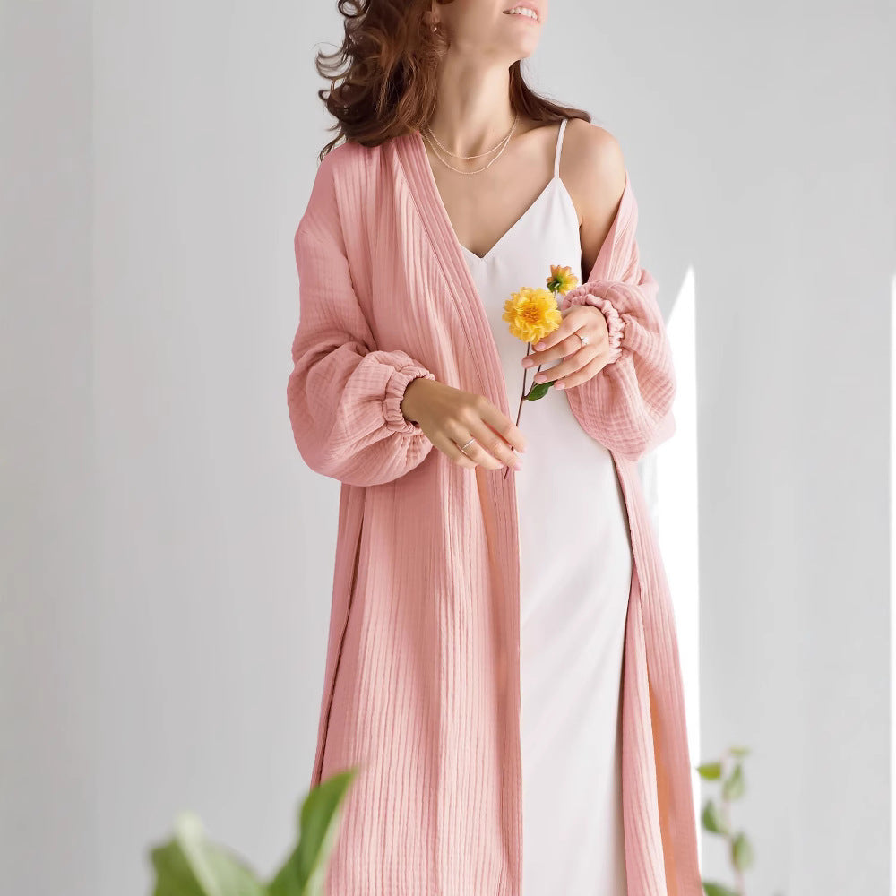 Women's Pure Cotton Double-Layer Gauze Long Bathrobe