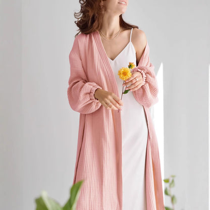 Women's Pure Cotton Double-Layer Gauze Long Bathrobe