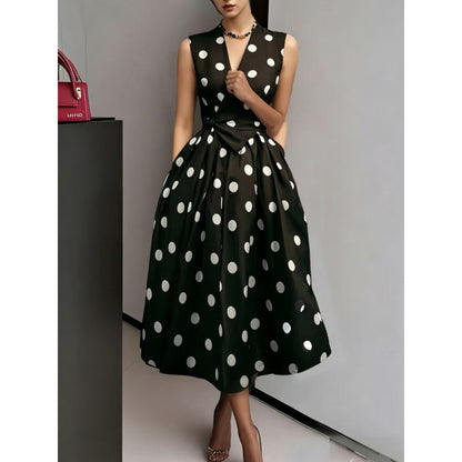 Elegant Polka Dot Waist Slimming Dress
