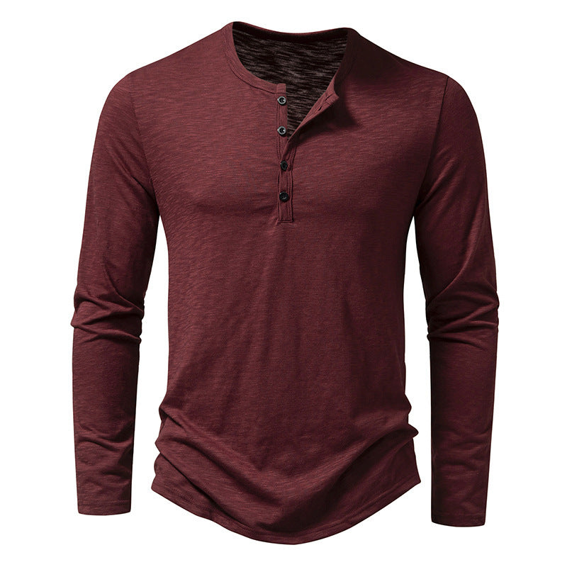Mens Bamboo Cotton Henley Long Sleeve T-Shirt