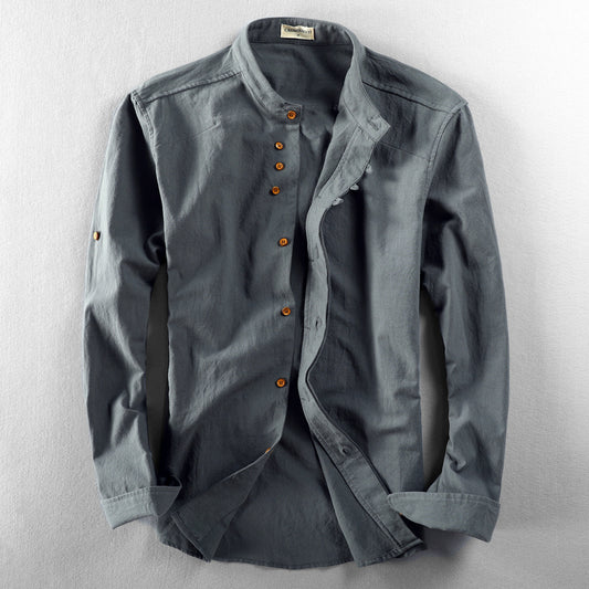 Men's Linen Cotton Stand Collar Casual Shirt