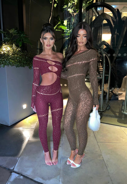 Rhinestone Mesh Bodystocking Lingerie