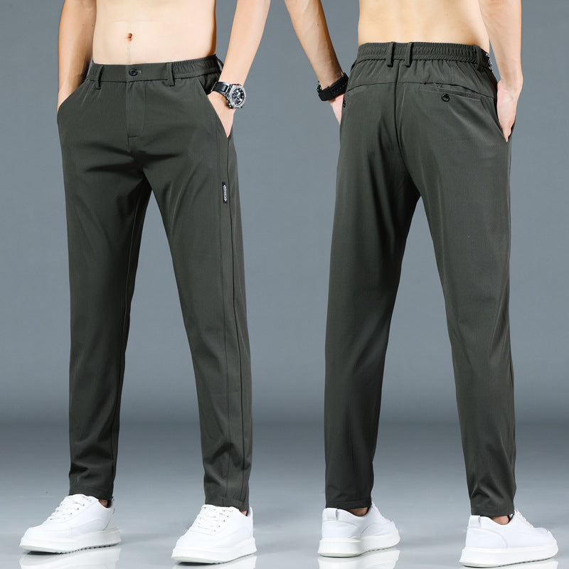 Men's Ice Silk Elastic Waist Straight-Leg Casual Pants