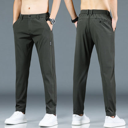 Men's Ice Silk Elastic Waist Straight-Leg Casual Pants