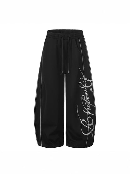 Unisex Letter Embroidery Wide-Leg Street Style Sweatpants