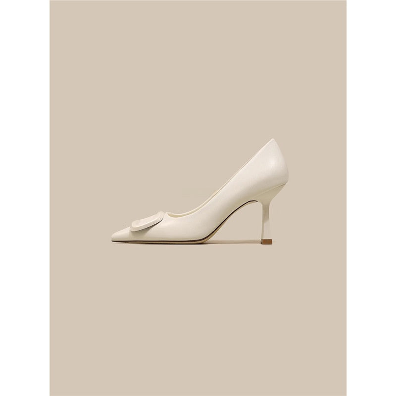French Square Buckle Pointed Toe Stiletto Heels