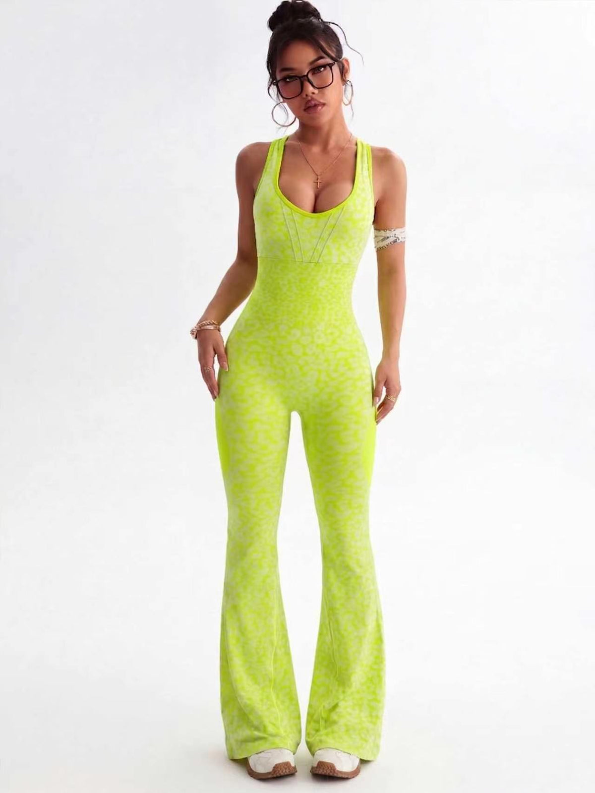 Seamless Leopard Print Yoga Suit