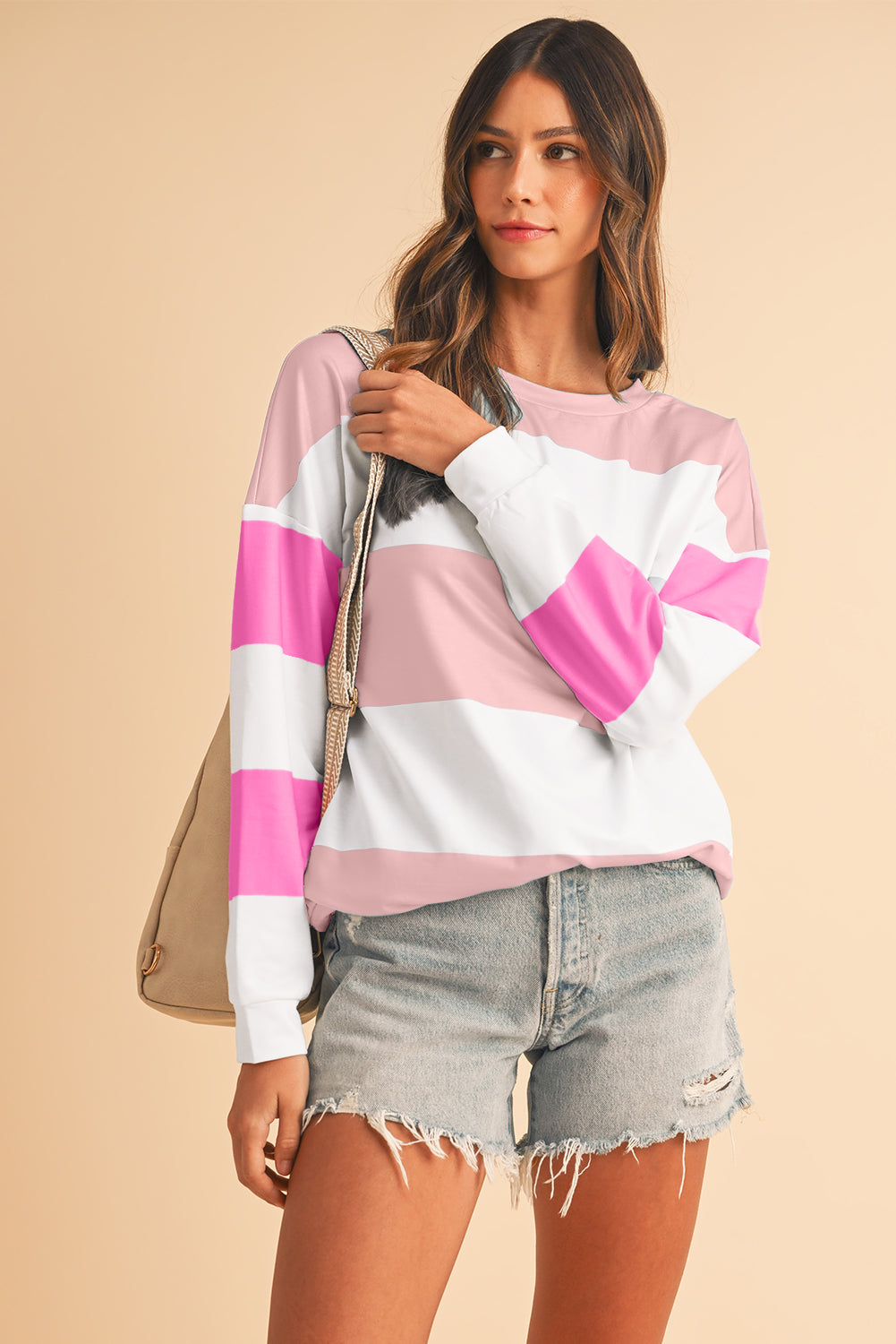 Sweatshirt met kleurblokken verlaagde schouders en lange mouwen