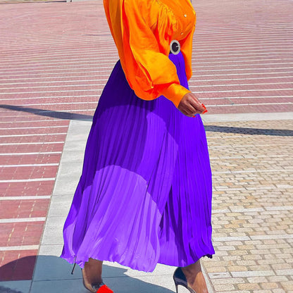 Elastische geplooide A-lijn maxi-rok plus riem