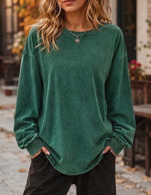 Unisex Vintage Oversized Long Sleeve Cotton Blend Pullover Top