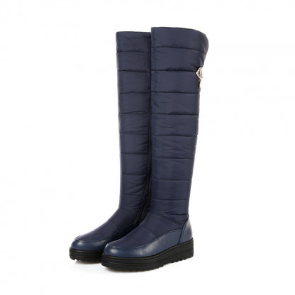 Down Cloth Thick Fur Snow Boots Belt Buckle Over-the-Knee Boots