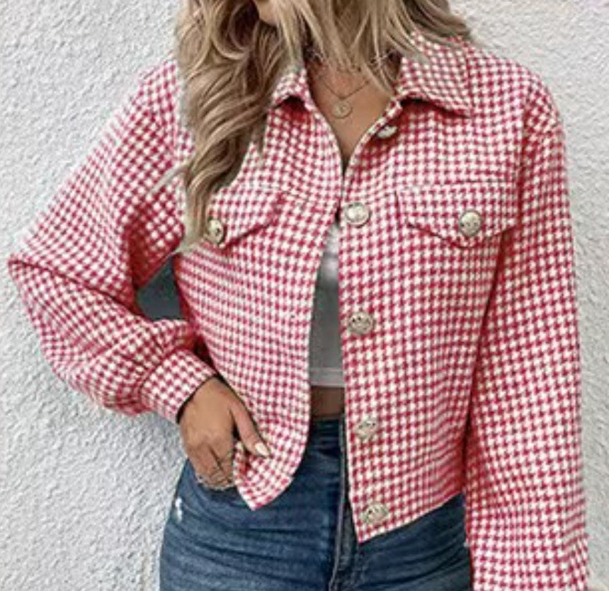 Dames pied-de-poule enkelrijs jacquardjasje met revers