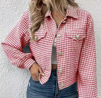 Dames pied-de-poule enkelrijs jacquardjasje met revers