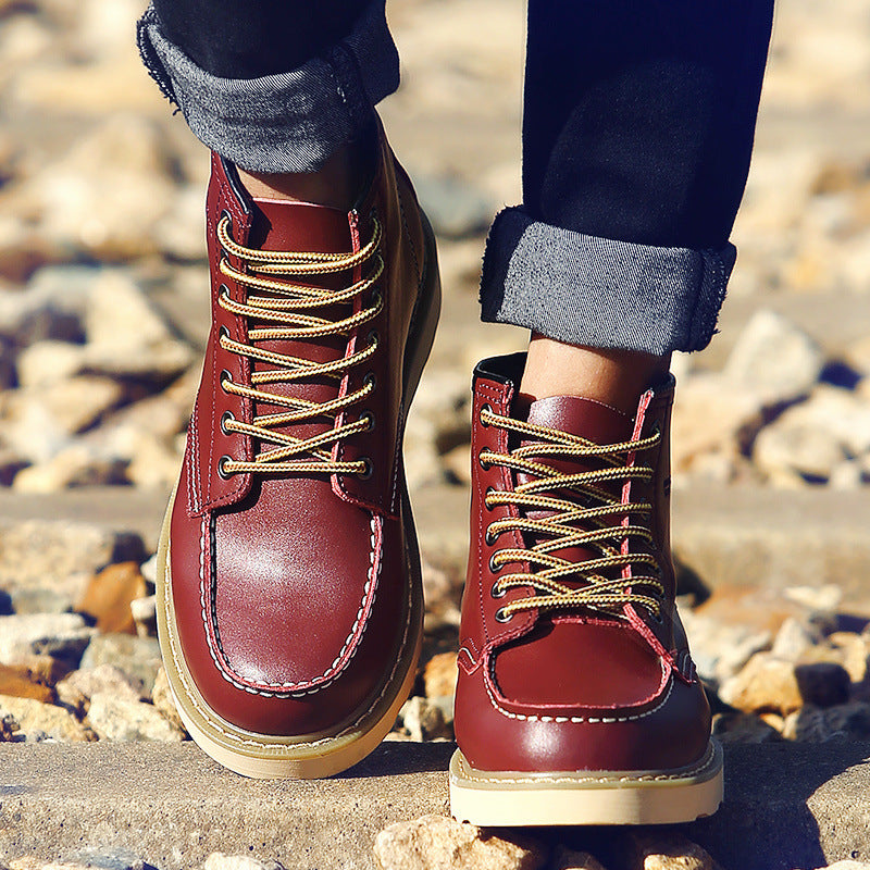 Men's Genuine Leather High-Top Casual Lace-Up Martin Boots