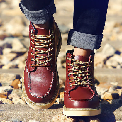 Men's Genuine Leather High-Top Casual Lace-Up Martin Boots