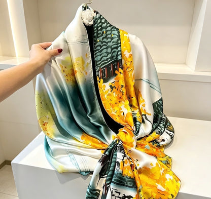 Women's Lijin Satin Scarf Floral Print Shawl