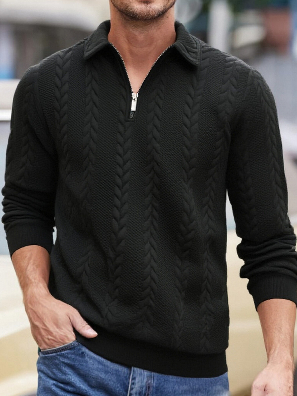 Jacquard Half Zip Sweatshirt