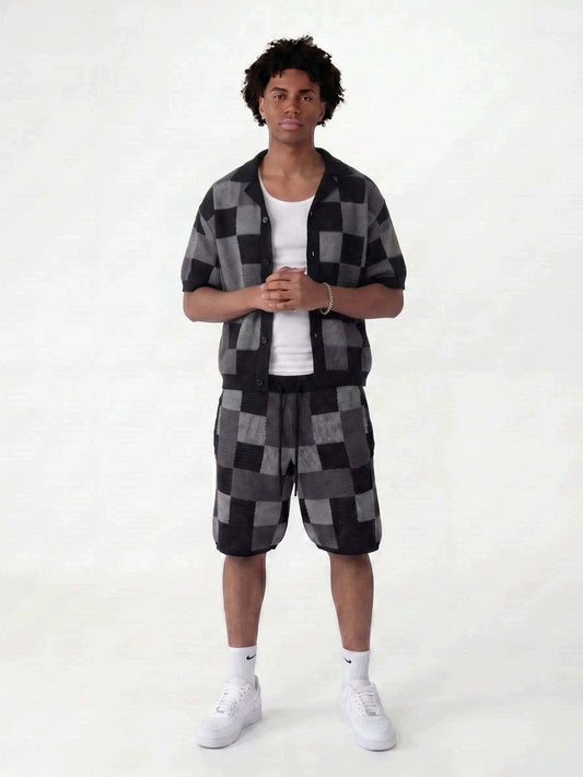 Heren gebreide set bestaande uit een shirt met korte mouwen kopen en een short met trekkoord