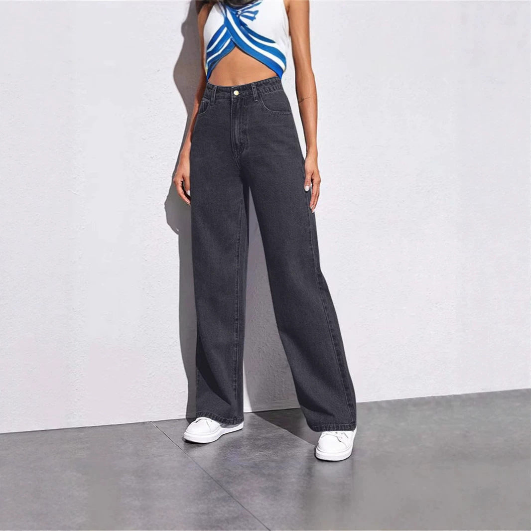 Loose-fitting wide-leg straight-leg pants