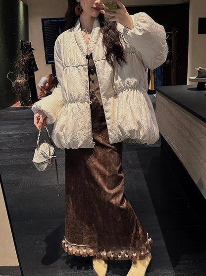 Womens Elegant Ruana Brocade Down Jacket