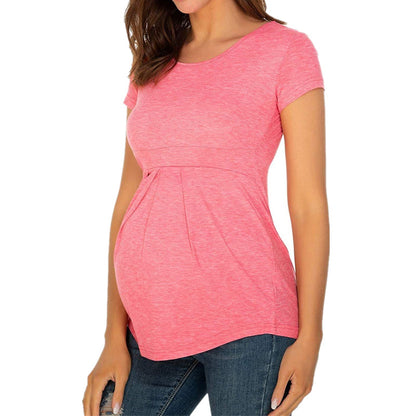 Women's Maternity Short Sleeve Ruffled Shirt