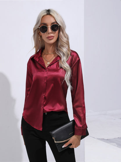 Womens Long Sleeve Satin Shirt
