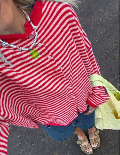 Women's Striped Knit Button-Front Long Sleeve Cardigan