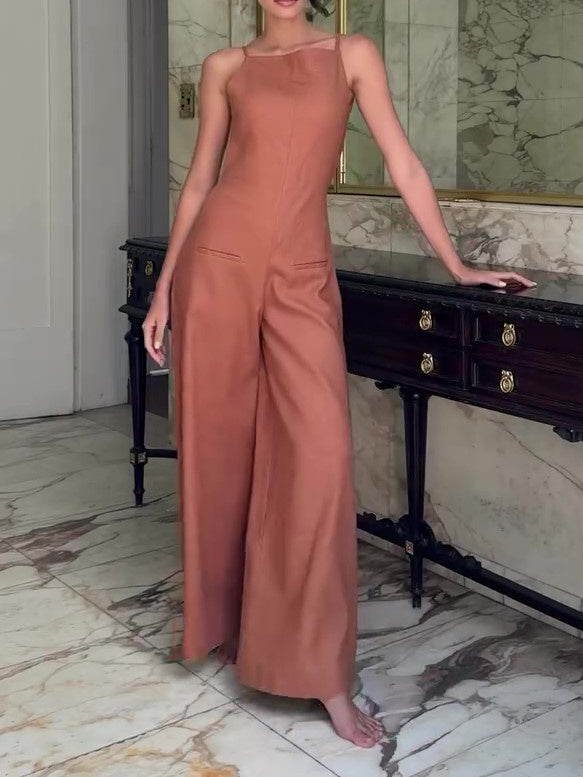 Bruine halterrug jumpsuit