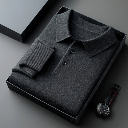 Mens Wool Blend Sweater with Turn-Down Collar