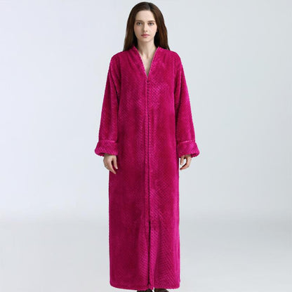 Flannel Nightdress, Bathrobe for Women, Fleece-Lined and Thickened