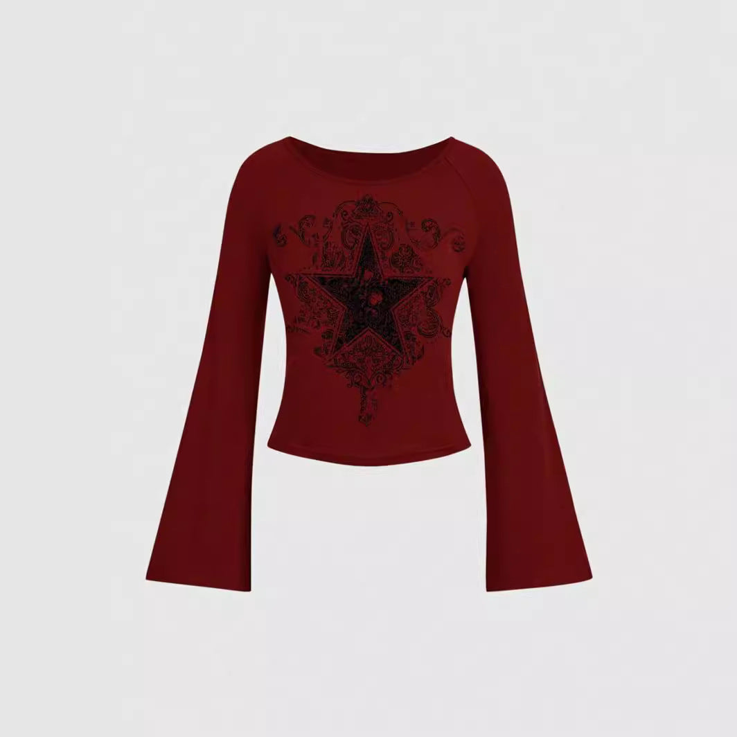 Big V-Neck Classic Micro Long Sleeve Top T-shirt