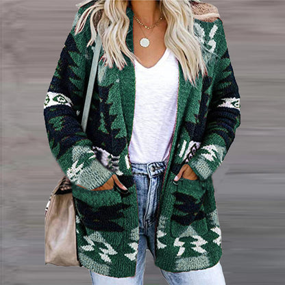 Dames los gebreid vest met print en zakken