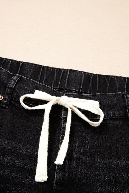 Jeans met acid wash-effect en vetersluiting plus size