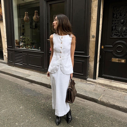 Sleeveless Square Neck Vest and High Waist Skirt Set