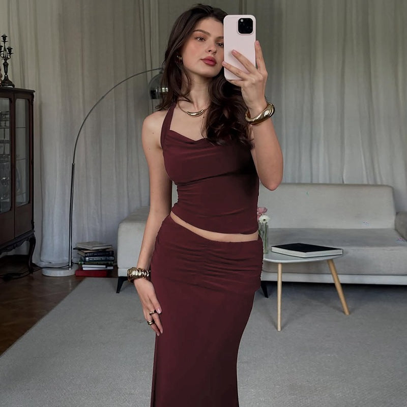 Sexy kanten tubetop en slim fit geplooide rok 2-delige set