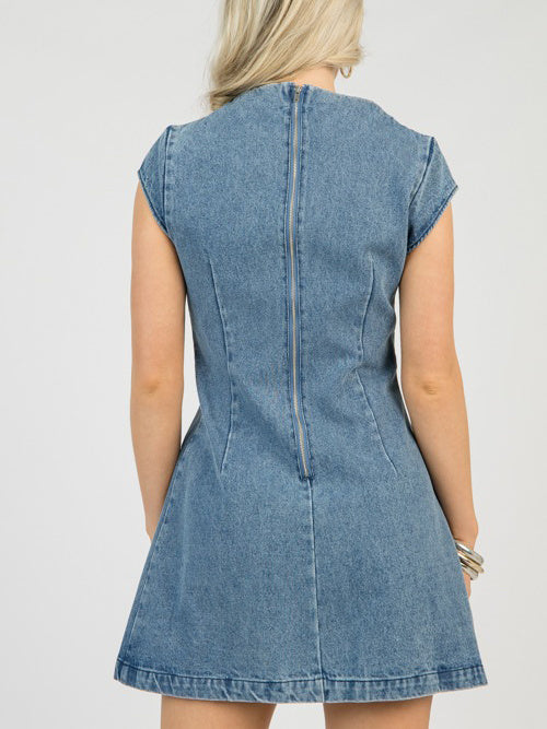 Denim mini-jurk met kapmouwen