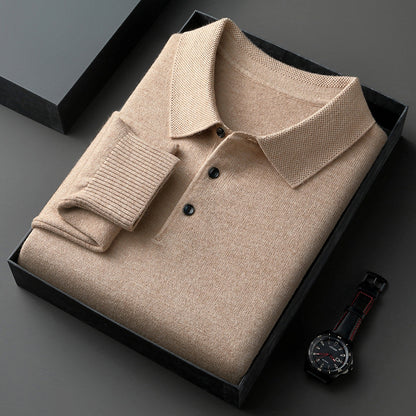 Mens Wool Blend Sweater with Turn-Down Collar