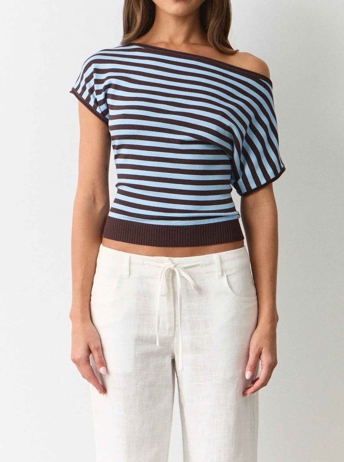 Retro Off-Shoulder Striped Knit Top