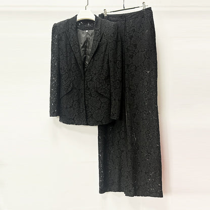 Elegant Lace Two-Piece Suit with Straight-Leg Pants