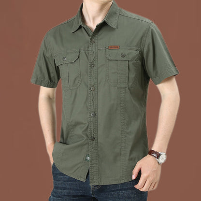 Men's Plus Size Solid Color Long Sleeve Work Shirt Loose Fit Casual Button-Down Shirt with Pocket