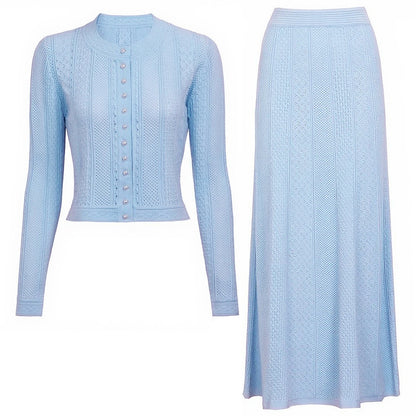 Women's long-sleeved knitted two-piece dress set