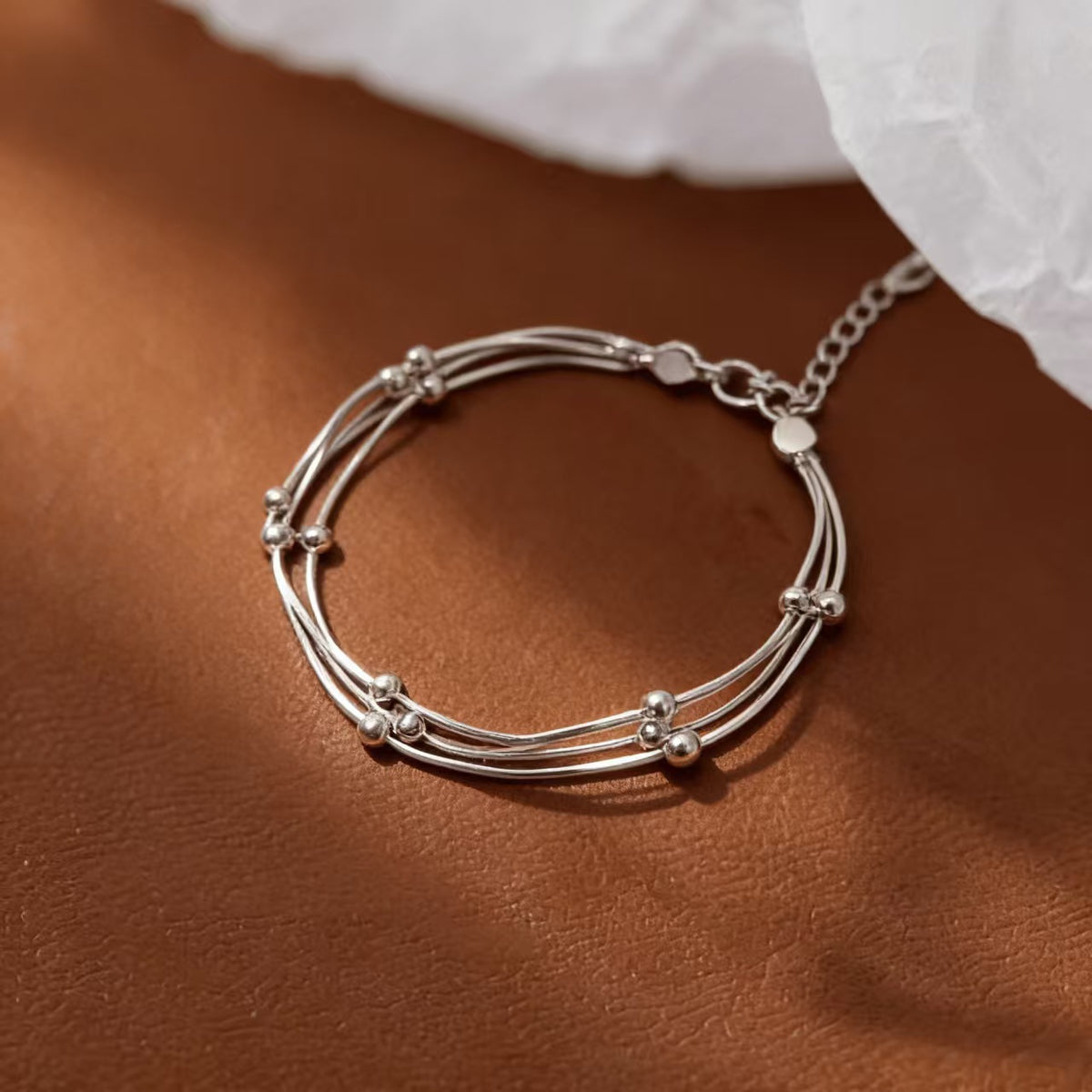 S925 Sterling Silver Three-Layer Snake Bone Chain Bead Bracelet