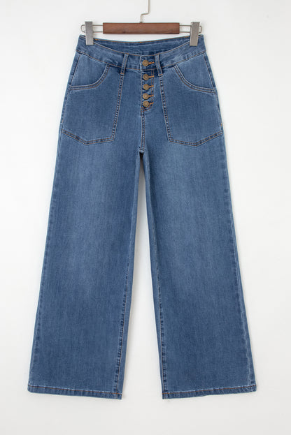 Ashleigh Blue jeans met meerdere knopen hoge taille en wijde pijpen