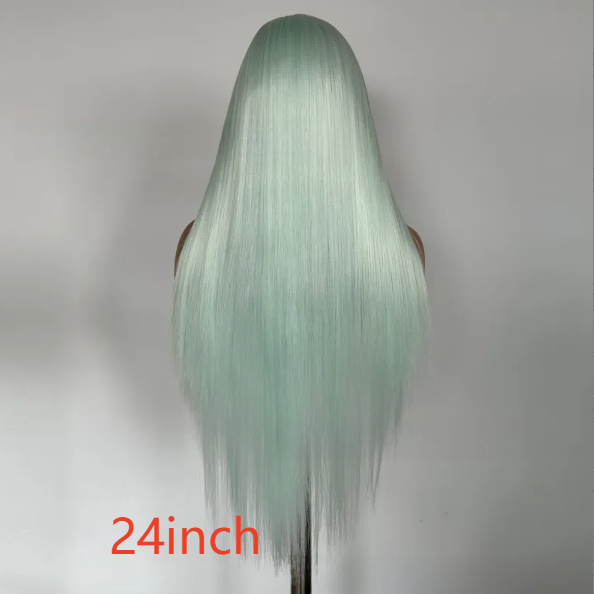 Front Lace Light Green Long Straight Synthetic Wig
