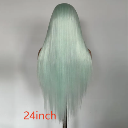 Front Lace Light Green Long Straight Synthetic Wig